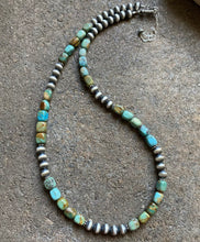 Load image into Gallery viewer, Sterling Silver Turquoise W Navajo Pearls Bead Necklace. 18 inch