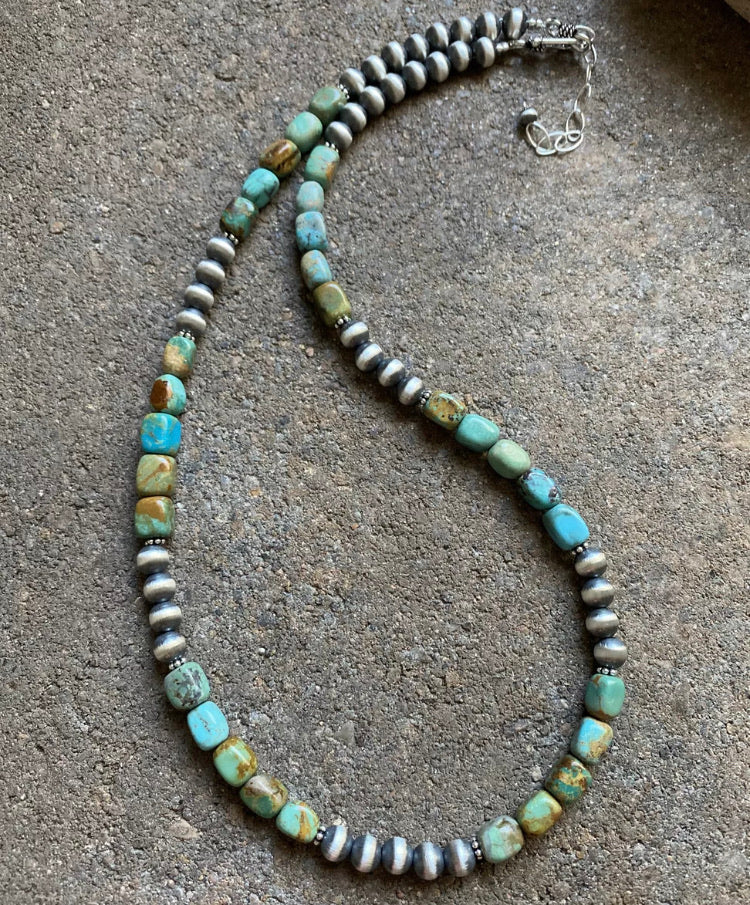 Sterling Silver Turquoise W Navajo Pearls Bead Necklace. 18 inch