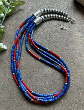 Load image into Gallery viewer, Sterling Silver Multi Strand Lapis Coral Pearls Bead Necklace. 24 inch