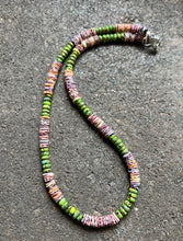 Load image into Gallery viewer, Sterling Silver Multi Color Shell Green Turquoise Bead Necklace. 18 inch