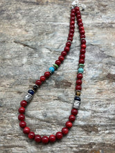 Load image into Gallery viewer, Sterling Silver Multi Stone Red Coral Bead Necklace 18 inch