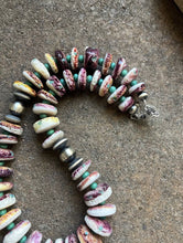 Load image into Gallery viewer, Sterling Silver Purple Spiny Oyster with Turquoise Bead Necklace. 18 inch