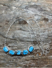 Load image into Gallery viewer, Zuni Sterling Silver Blue Turquoise Bar Chain Necklace. 19 inch. Gloria G