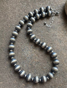 Sterling Silver 12mm 18 Inch Navajo Pearls Bead Necklace.