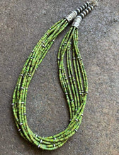 Load image into Gallery viewer, Sterling Silver Multi Strand Green Turquoise Heishi Bead Necklace. 22 inch
