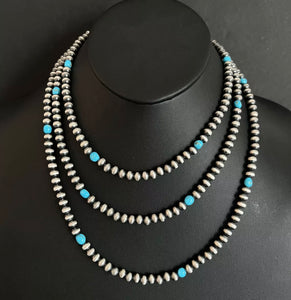 60” Sterling Silver Sleeping Beauty Turquoise 6mm Pearls Bead Necklace