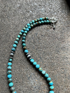 Sterling Silver Round Turquoise Bead Necklace 18 inch