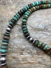 Load image into Gallery viewer, Sterling Silver Graduated Green Turquoise Bead Necklace. 22 inch