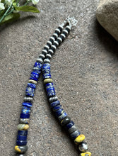 Load image into Gallery viewer, Sterling Silver Graduated Lapis Bumblebee Jasper Bead Necklace 18 inch