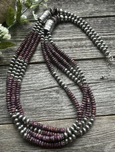 Load image into Gallery viewer, Sterling Silver Multi Strand Purple Spiny Oyster Pearls Bead Necklace. 30 inch