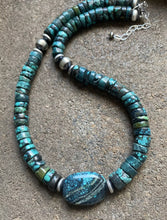 Load image into Gallery viewer, Sterling Silver Heishi Turquoise W Nugget Bead Necklace. 18 inch