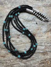 Load image into Gallery viewer, Sterling Silver Multi Strand Black Onyx with Turquoise Bead Necklace. 22 Inch