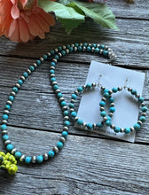 Load image into Gallery viewer, Sterling Silver Blue Turquoise Bead Necklace W Earrings Set. Gift 18 Inch