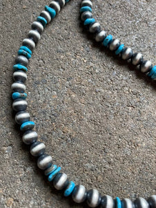 Sterling Silver Turquoise Navajo Pearls Bead Necklace. 24 inch