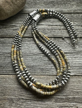 Load image into Gallery viewer, Sterling Silver Multi Strand Bumblebee Jasper Pearls Bead Necklace. 30 inch