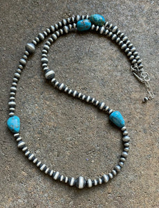 Sterling Silver Turquoise W Pearls Bead Necklace. 25 inch