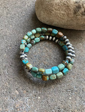 Load image into Gallery viewer, Sterling Silver Blue Green Turquoise Navajo Pearls Wrap Spiral Bead Bracelet