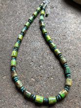 Load image into Gallery viewer, Sterling Silver Green Turquoise Bead Necklace. 18 inch