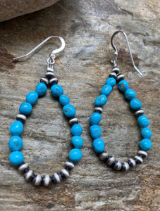 Sterling Silver Sleeping Beauty Turquoise W Navajo Pearls Earrings.