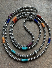 Load image into Gallery viewer, Long Sterling Silver Multi Stone Bead Necklace. 60 inch