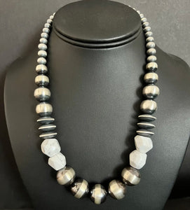 Sterling Silver Graduated White Bead W Pearls Necklace. 18 inch