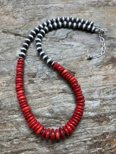 Sterling Silver Red Coral Bead Necklace 18 inch