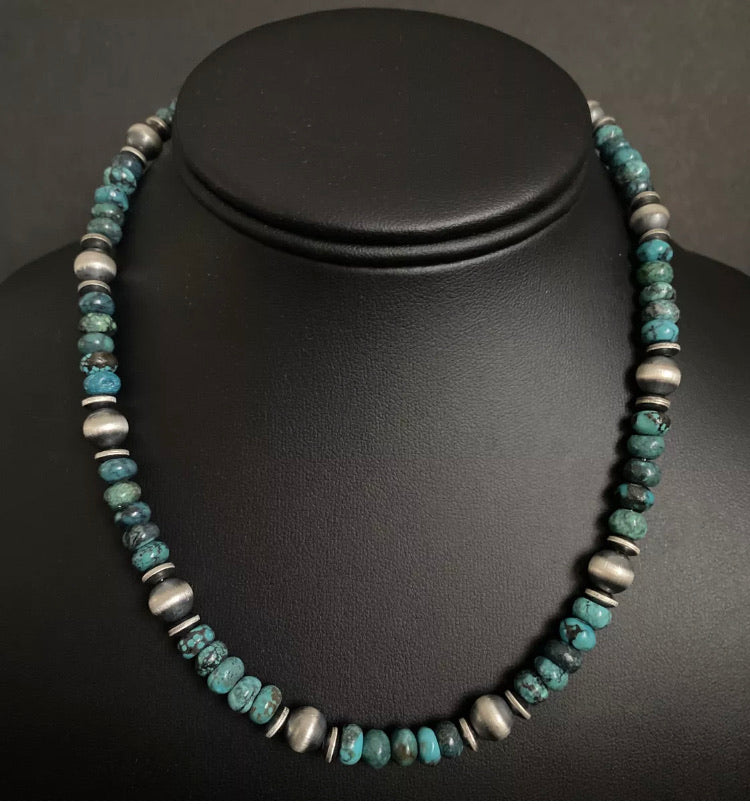 Sterling Silver Turquoise W Navajo Pearls Bead Necklace 16 inch