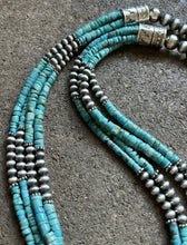 Load image into Gallery viewer, Sterling Silver Multi Strand Turquoise W Pearls Bead Necklace. 24 inch