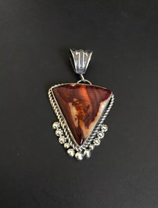 Native American Sterling Silver Orange Spiny Oyster Pendant. MM