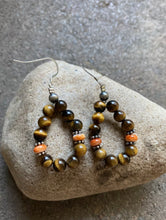 Load image into Gallery viewer, Sterling Silver Tiger’s Eye Spiny Oyster Bead Loop Earrings.