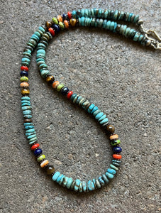Sterling Silver Turquoise Multi Stone Bead Necklace. 18 inch. Gift