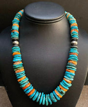 Load image into Gallery viewer, Sterling Silver Turquoise W Orange Spiny Oyster Bead Necklace. 18 inch