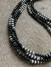 Load image into Gallery viewer, Sterling Silver Multi Strand Black Onyx W Navajo Pearls Bead Necklace. 25.5 Inch