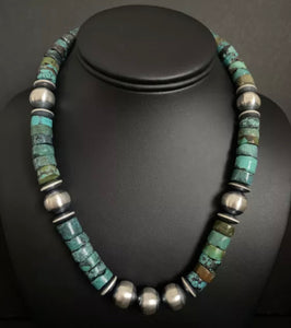 Sterling Silver Heishi Turquoise W 14mm Navajo Pearls Bead Necklace 18 inch