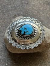 Load image into Gallery viewer, Native American Sterling Silver Turquoise Belt Buckle. CY