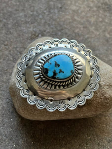 Native American Sterling Silver Turquoise Belt Buckle. CY