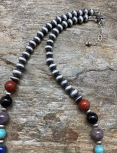 Load image into Gallery viewer, Sterling Silver Multi Stone Round W Navajo Pearls Bead Necklace 18 inch