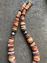 Load image into Gallery viewer, Sterling Silver Orange Purple Spiny Oyster W Pearls Bead Necklace 18 inch