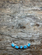Load image into Gallery viewer, Zuni Sterling Silver Blue Turquoise Bar Chain Necklace. 19 inch. Gloria G
