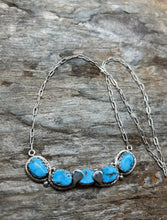 Load image into Gallery viewer, Zuni Sterling Silver Blue Turquoise Bar Chain Necklace. 19 inch. Gloria G