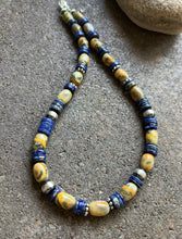 Load image into Gallery viewer, Sterling Silver Bumblebee Jasper Lapis Pearls Bead Necklace. 18 inch