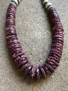 Sterling Silver Graduated Purple Spiny Oyster Bead Necklace 18”