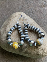 Load image into Gallery viewer, Sterling Silver Bumblebee Jasper W Navajo Pearls Bead Loop Earrings.