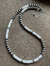 Load image into Gallery viewer, Sterling Silver White Buffalo Turquoise W Navajo Pearls Bead Necklace. 18 inch