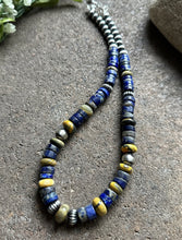 Load image into Gallery viewer, Sterling Silver Graduated Lapis Bumblebee Jasper Bead Necklace 18 inch