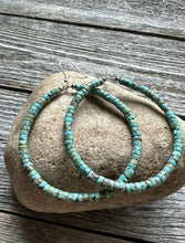 Load image into Gallery viewer, Sterling Silver Heishi Turquoise W Pearls Bead Hoop Earrings. 3 Inch