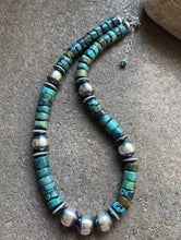 Load image into Gallery viewer, Sterling Silver Heishi Turquoise W 14mm Navajo Pearls Bead Necklace 18 inch