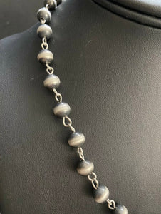 Sterling Silver 8mm Navajo Pearls Rosary Bead Necklace. 16 Inch.