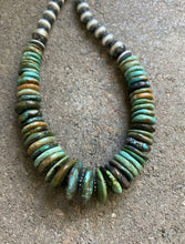 Load image into Gallery viewer, Sterling Silver Graduated Green Turquoise W Bead Necklace. 18 inch
