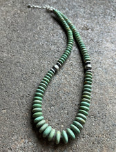 Load image into Gallery viewer, Sterling Silver Graduated Green Turquoise Bead Necklace. 18 inch